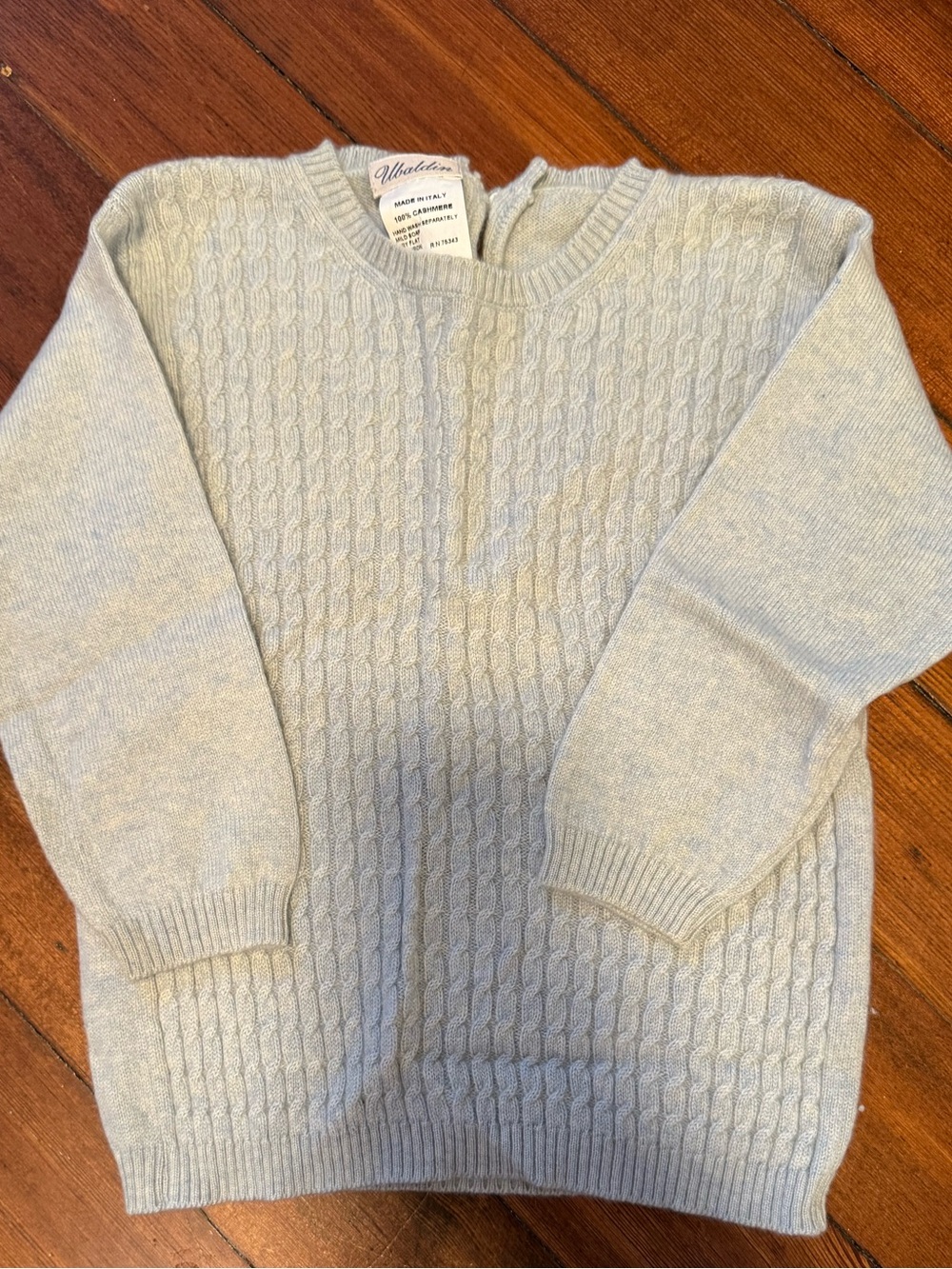 Light Blue Cable Knit Cashmere Sweater from Italy